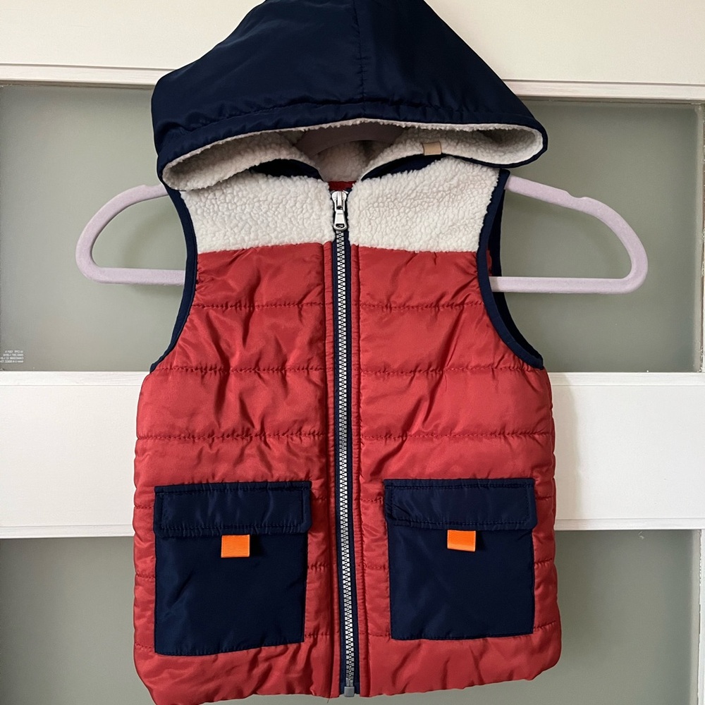 BearPaw Red and Navy Kids' Hooded Vest NWOT